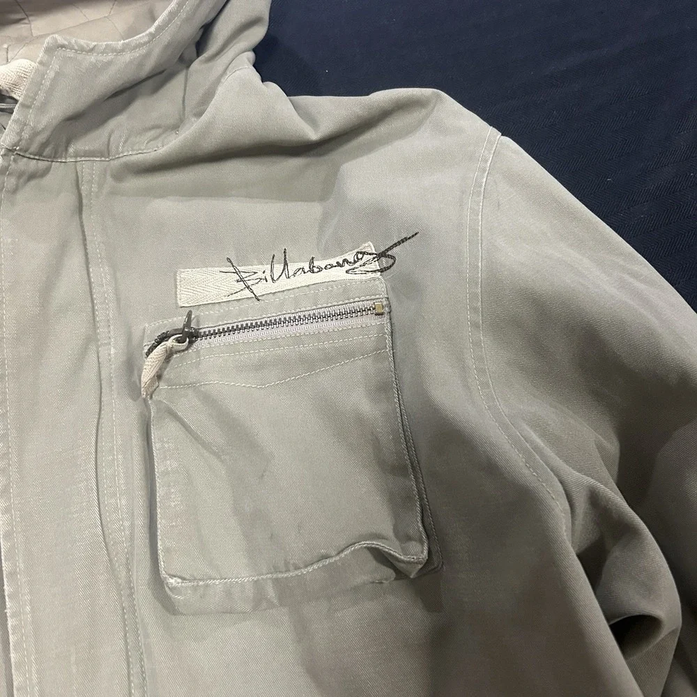 Billabong Military Parka Jacket Mens Medium Distressed Khaki Hooded Cotton Y2K